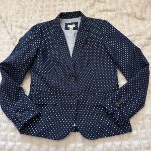 J Crew 4 Schoolboy Blazer Navy Blue Polka Dot Linen Blend ~ Classic Nautical